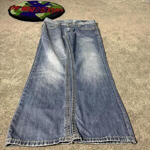 BLUE Y2K SEVEN BOOTCUT JEANS WITH CRAZY BACK POCKETS